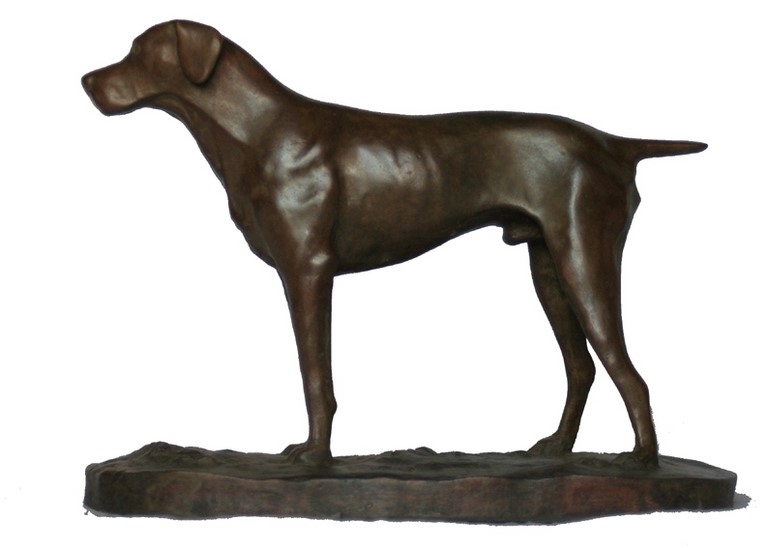 Sculpture en bronze d'un braque : sculpteur Laurence Saunois