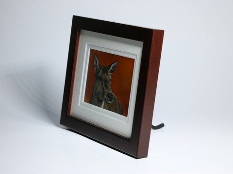 Framed miniature painting of a doe : wildlife artist Laurence Saunois