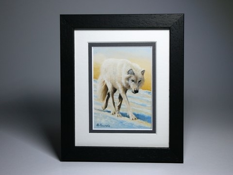 Miniature painting : white wolf - wildlife artist Laurence Saunois
