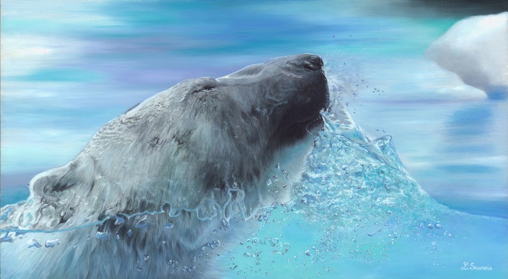 Peinture d'ours polaire par Laurence Saunois, artiste peintre animalier