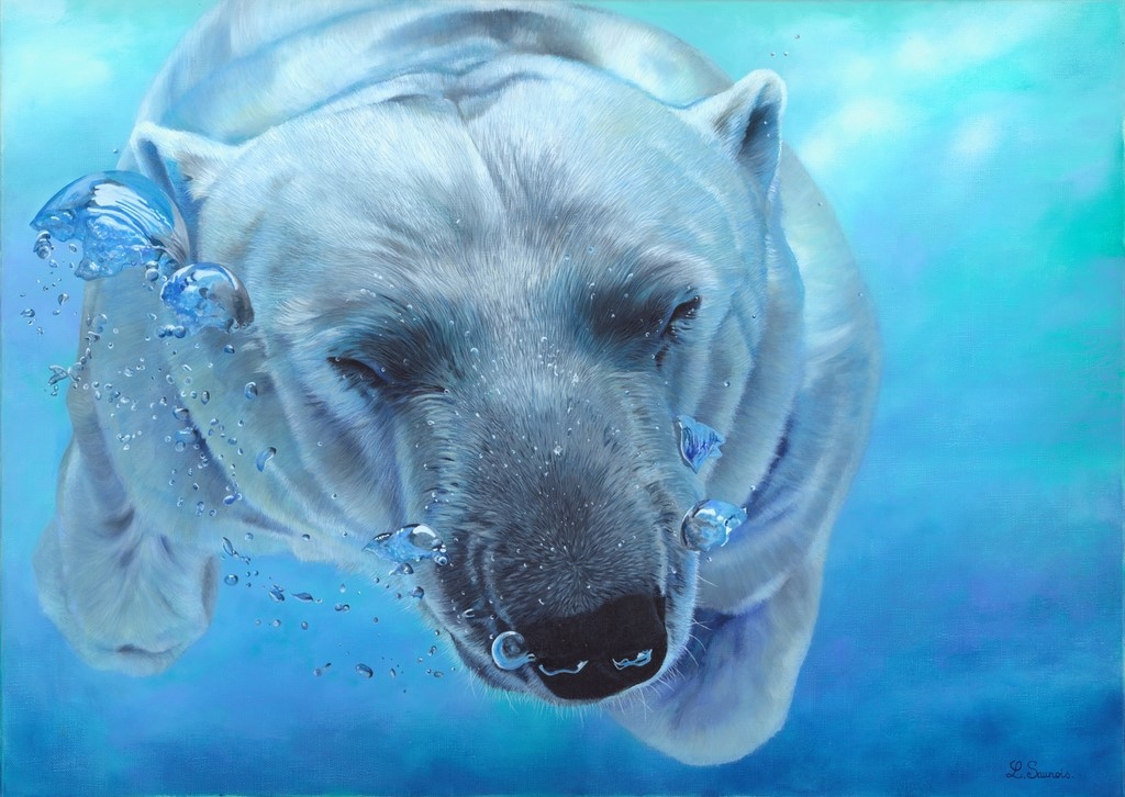 Click to enlarge Polar bear painting by Laurence Saunois, wildlife artist