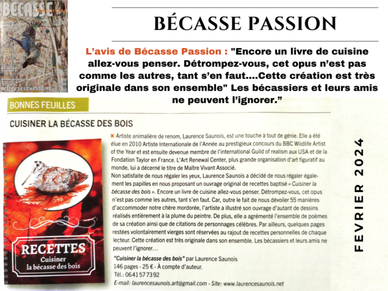 Avis de Bécasse Passion sur le livre de recettes Cuisiner la bécasse des bois de Laurence Saunois