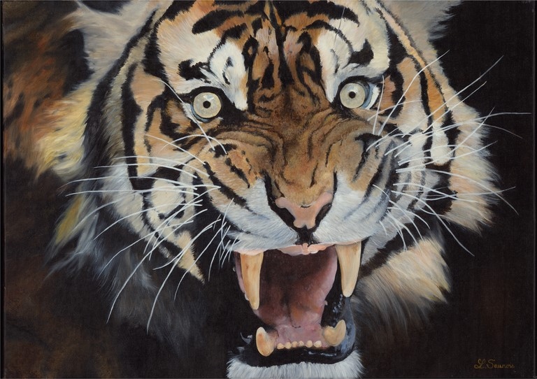 Peinture de tigre par Laurence Saunois, artiste peintre animalier