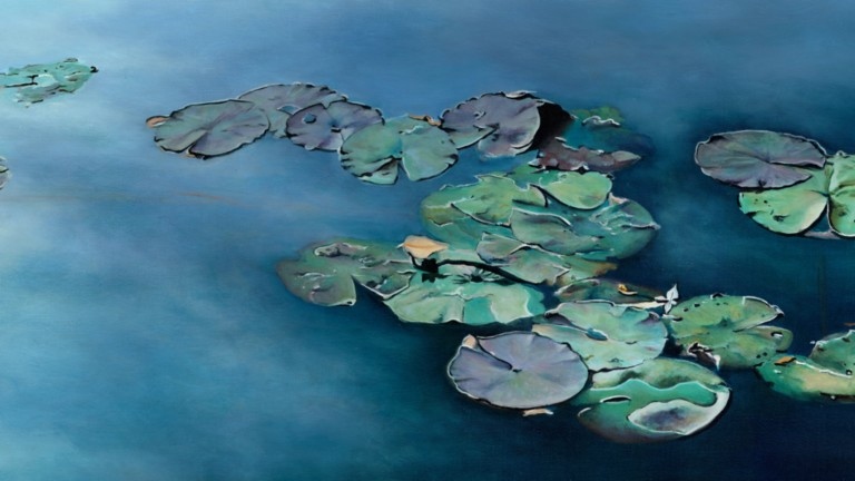 Peinture "Nympheus Luminansis, Vibrantes Lumières par Laurence Saunois, artiste peintre (details)