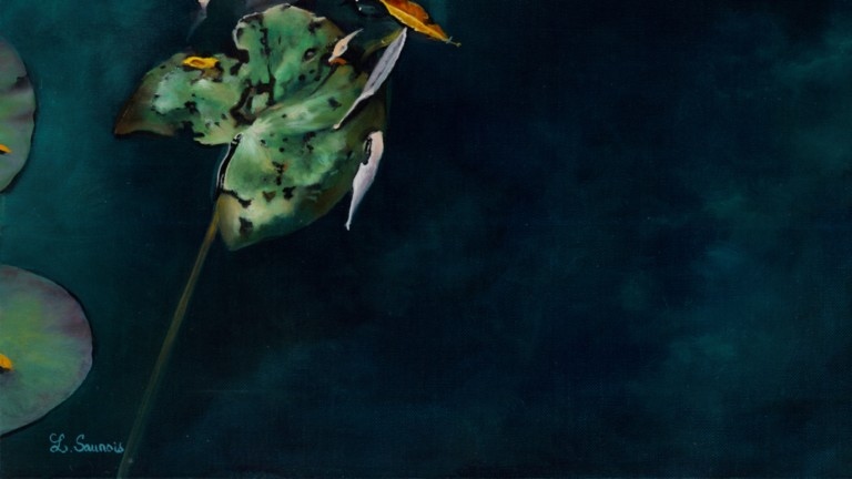 Peinture "Nympheus Luminansis, Lumières Célestes par Laurence Saunois, artiste peintre (signature)