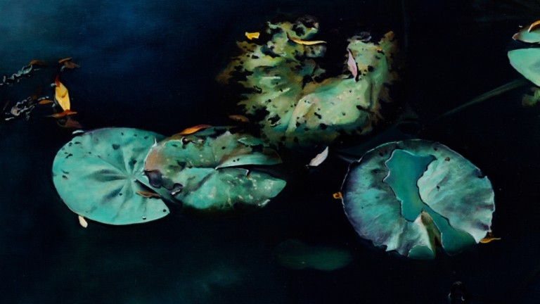 Peinture "Nympheus Luminansis, Lumières Célestes par Laurence Saunois, artiste peintre (details)