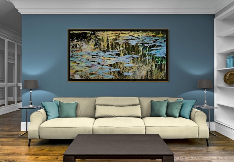 Tableau de Nympheus Luminansis de l'artiste Laurence Saunois, dans un salon