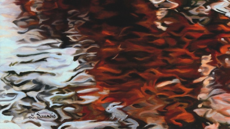 Peinture "Nympheus Luminansis, Palpitantes Lumières par Laurence Saunois, artiste peintre (détails signature)