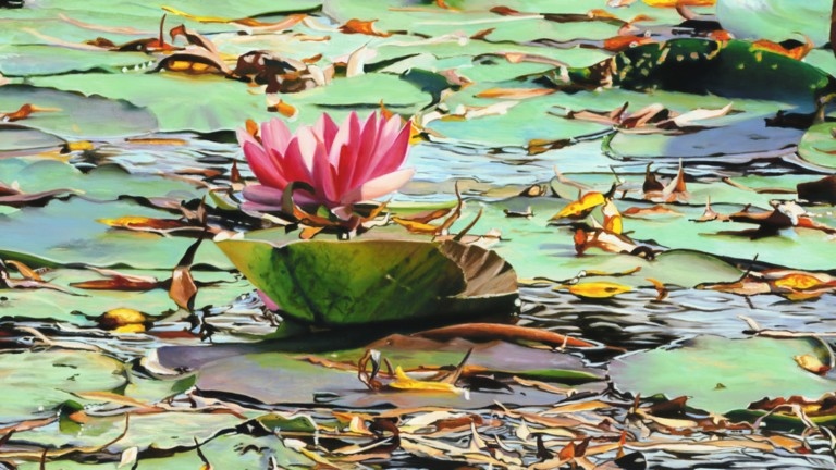 Peinture "Nympheus Luminansis, Palpitantes Lumières par Laurence Saunois, artiste peintre (détails)