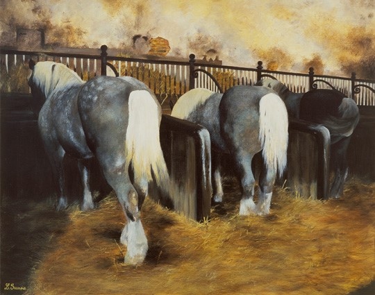 La grande Ecurie du Haras du Pin par Laurence Saunois, artiste peintre animalier