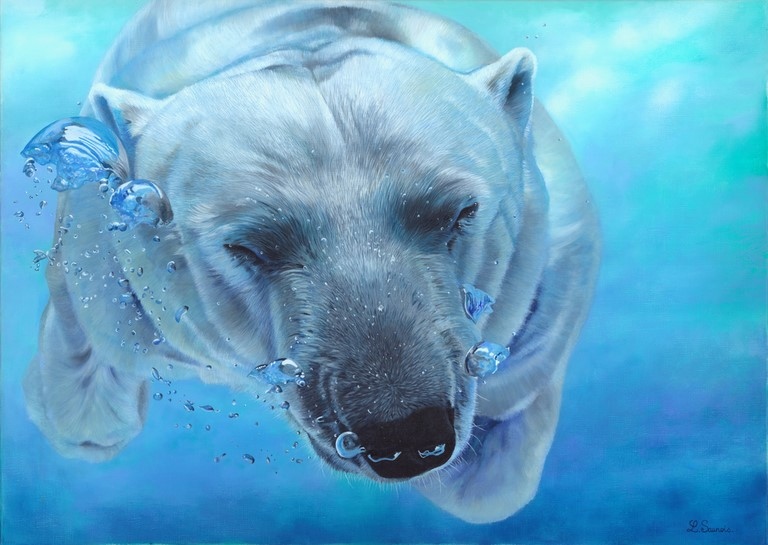 Polar bear painting by Laurence Saunois, wildlife artist
