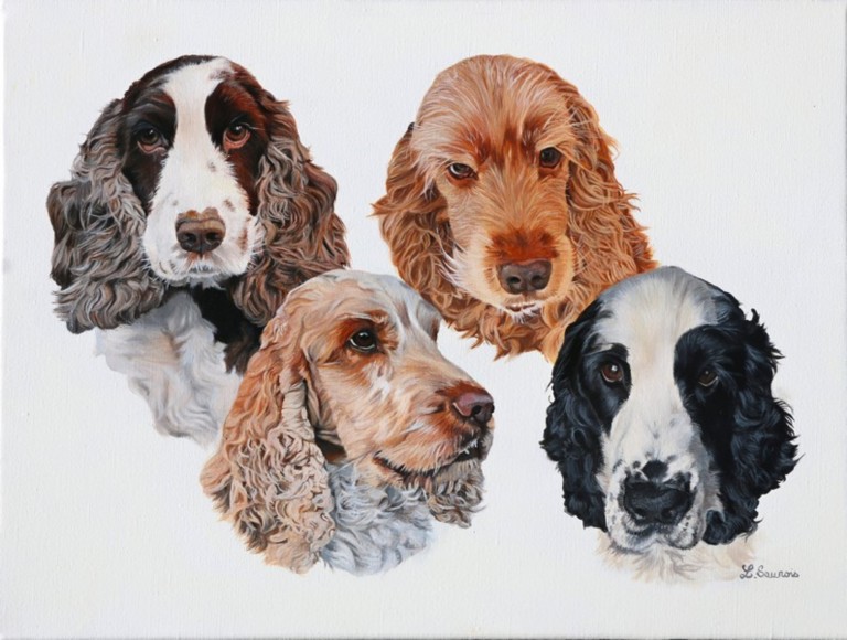 Cocker Spaniels Oil Painting by Laurence Saunois, wildlife artist.