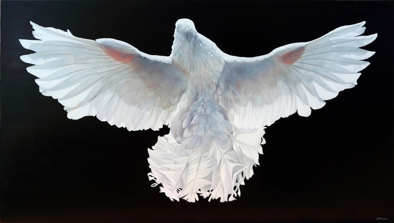 Tableau de pigeon blanc par Laurence Saunois, artiste