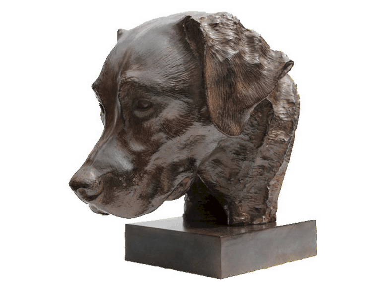 Original sculpture in bronze representing a life-size Labrador dog bust