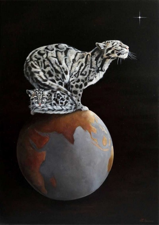 Big cats painting by Laurence Saunois, wildlife artist