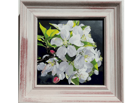 Peinture de fleurs de pommier encadré de l'artiste peintre Laurence Saunois