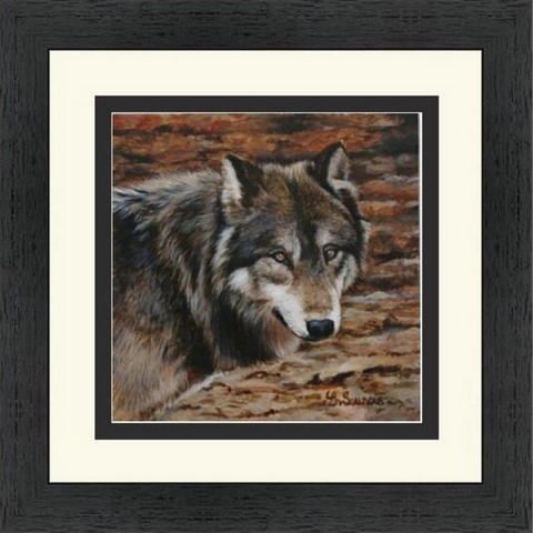 Peinture miniature de loup réalisée par la peintre animalier Laurence Saunois