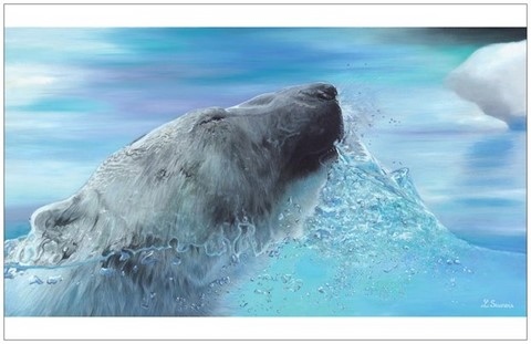 Carte postale d'une peinture d'ours polaire (recto) : peintre animalier Laurence Saunois