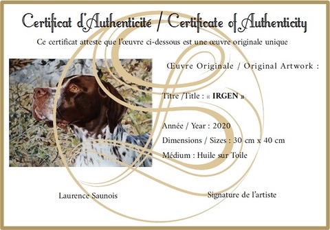 Certificat d'authenticité - Laurence Saunois, artiste peintre animalier