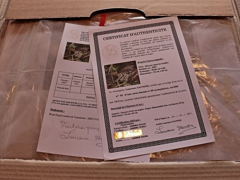 Certificat d'authenticité , peintre animalier Laurence Saunois