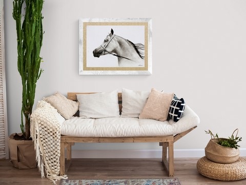 Dessin de cheval PSA en situation par Laurence Saunois, peintre animalier