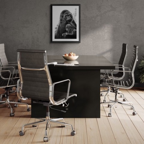 AVAILABILITY “Charcoal artwork of a female gorilla and her baby displayed in a meeting room – wildlife artist Laurence Saunois