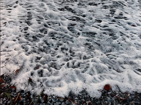 Tableau de la mer Méditéranée (détails) par Laurence Saunois, artiste peintre