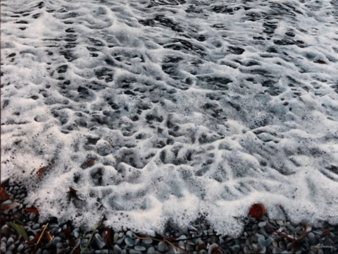 Peinture de la mer méditéranée avec de l'écume par Laurence Saunois