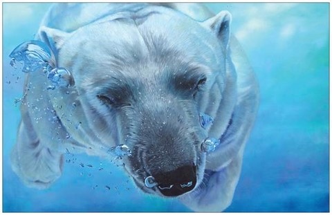Grande carte postale - recto - Peinture d'ours polaire par Laurence Saunois, peintre animalier