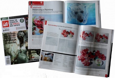 Magazine - Article américain - L'arrivée du printemps (fleurs, boites et bourdon) par Laurence Saunois, artiste peintre animalier