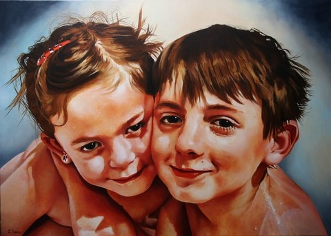 Portraits d'enfants réalisés par la peintre animalier Laurence Saunois