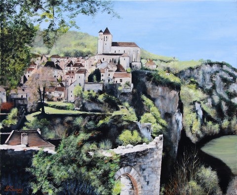 Saint Cirq Lapopie- Peinture par Laurence Saunois, artiste peintre