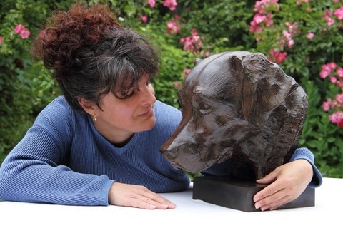 Sculpture en bronze de labrador et Laurence Saunois, sculpteur