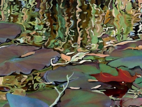 Nympheus Luminansis : Lumière à l'ombre du Saule pleureur" Tableau de Laurence Saunois (détails)