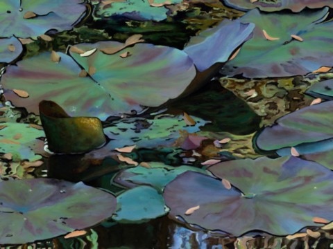 Nympheus Luminansis : Lumière à l'ombre du Saule pleureur" Tableau de Laurence Saunois (détails)