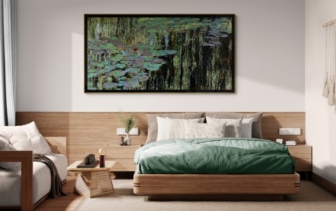 Nympheus Luminansis : Lumière à l'ombre du Saule pleureur" Tableau de Laurence Saunois dans une chambre