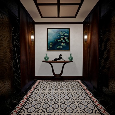 Tableau de Nympheus Luminansis de l'artiste Laurence Saunois, dans un vestibule