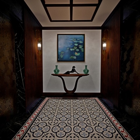 Tableau de Nympheus Luminansis de l'artiste Laurence Saunois, dans un vestibule