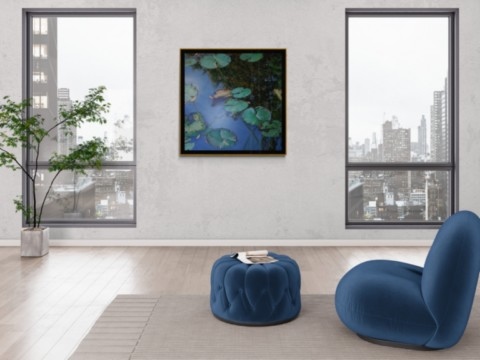 Tableau de Nympheus Luminansis de l'artiste Laurence Saunois, dans un loft