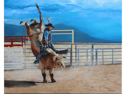 Peinture de Bull Riding : peintre animalier Laurence Saunois
