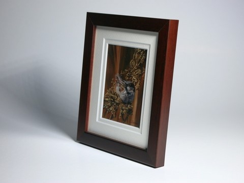 Framed miniature painting of sparrow : wildlife artist Laurence Saunois