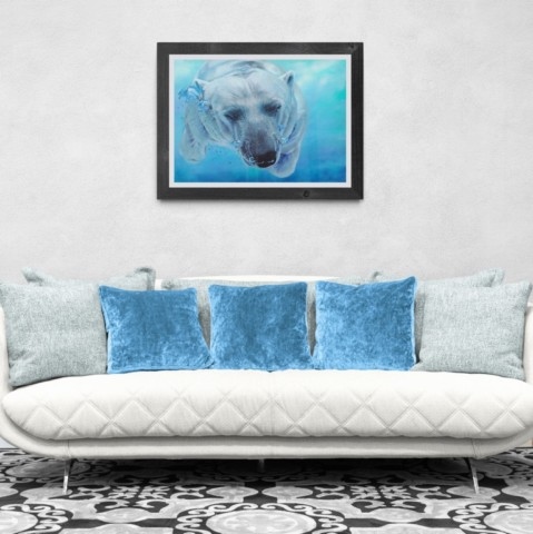 Tableau d'ours polaire sous l'eau par la peintre animalier Laurence Saunois