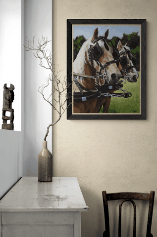 Peinture de chevaux palominos : peintre animalier Laurence Saunois