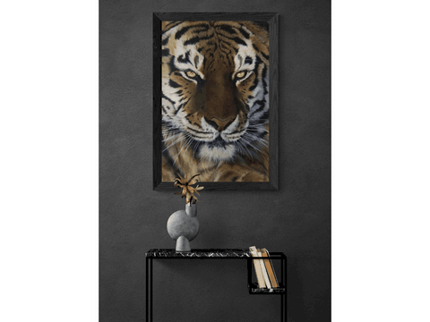 Tableau d'un portrait de tigre par la peintre animalier Laurence Saunois