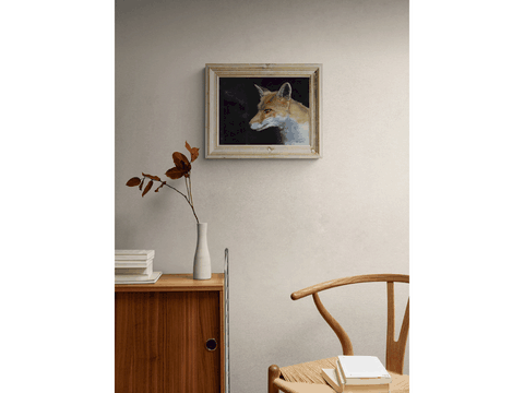 Peinture d'un portrait de renard en situation roux par la peintre animalier Laurence Saunois