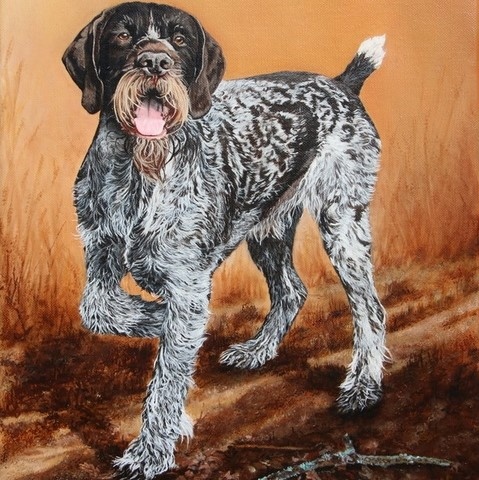 Tableau d'un chien griffon par Laurence Saunois, Peintre animalier