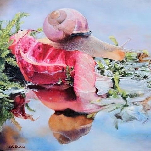 Peinture d'escargot par Laurence Saunois, peintre animalier