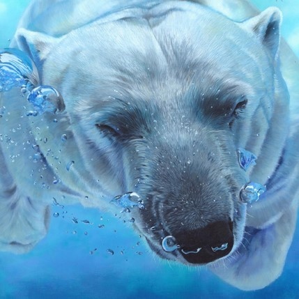 Tableau d'ours polaire sous l'eau par la peintre animalier Laurence Saunois