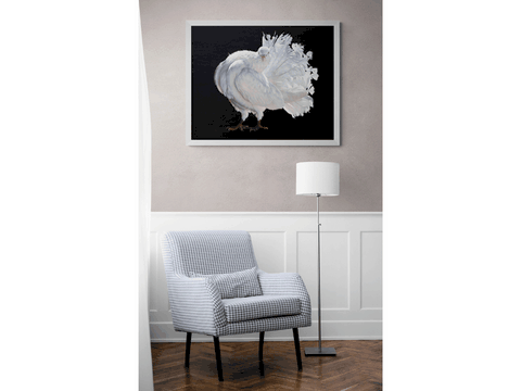 Tableau de pigeon blanc sur un mur par Laurence Saunois, artiste animalier