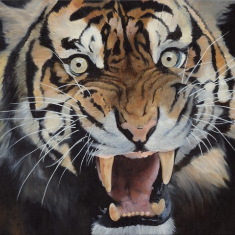 Peinture d'un portrait de tigre qui a peur